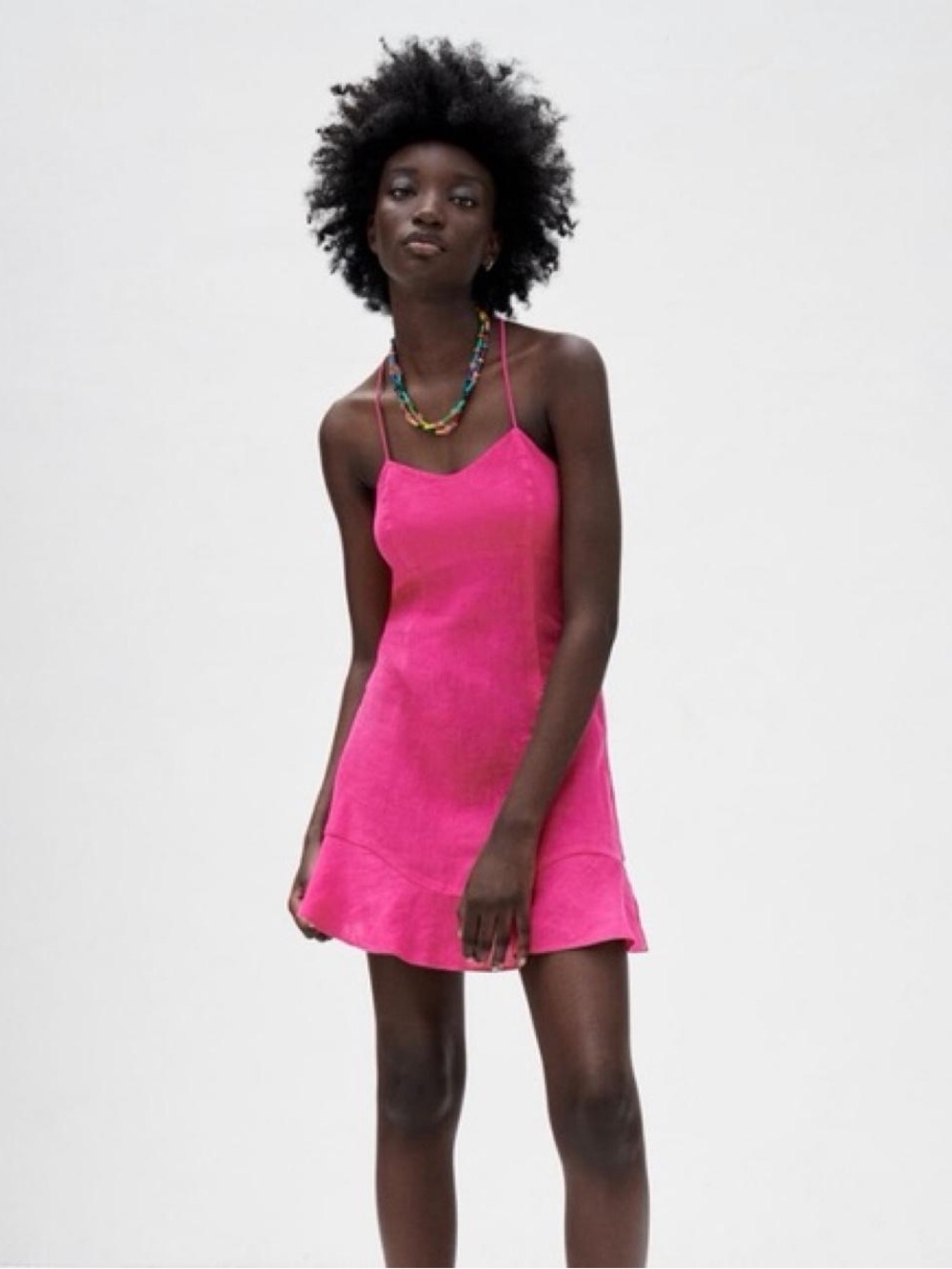 Zara Women's Hot Pink Linen Mini Slip Dress